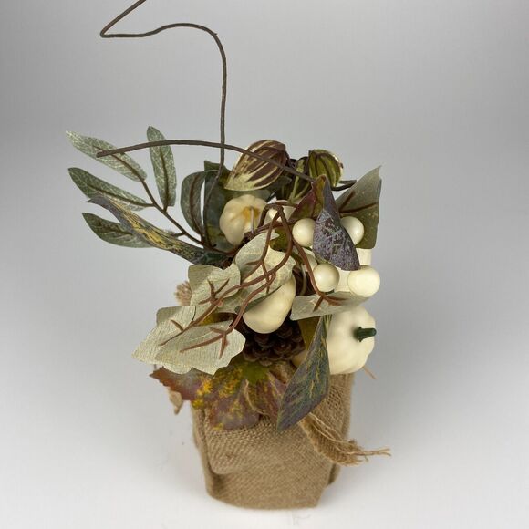 Autumn Greenery Burlap White Pumpkin Cottage Rustic Thanksgiving Centerpiece 14" - Picture 1 of 7